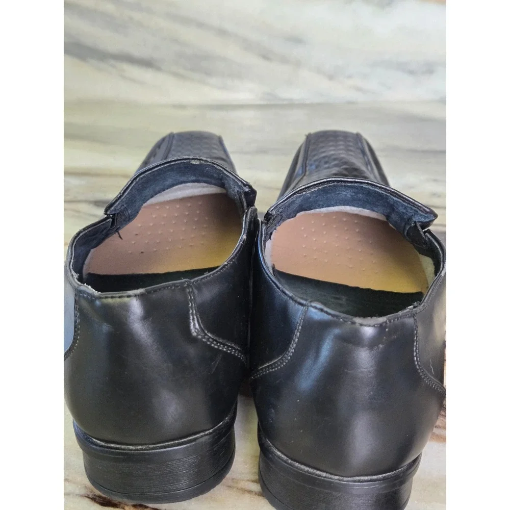 Amali Mens Black Textured Geometric Square Toe Slip On‎ Dress Loafers Shoes 7.5